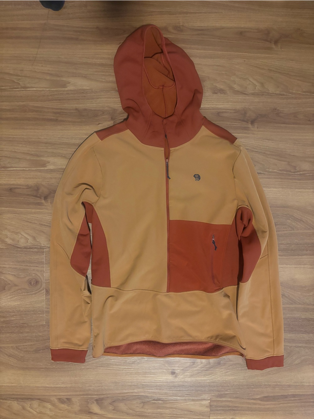 Mountain Hardwear Men's Hooded Fleece in Rust and Red Trim